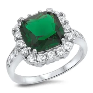 Women's Emerald CZ Halo Wedding Ring New .925 Sterling Silver Band Sizes 5-10