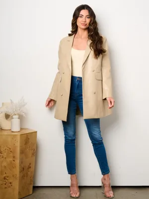 WOMEN'S LONG SLEEVE BUTTON CLOSURE POCKETS PU PLEATHER JACKET
