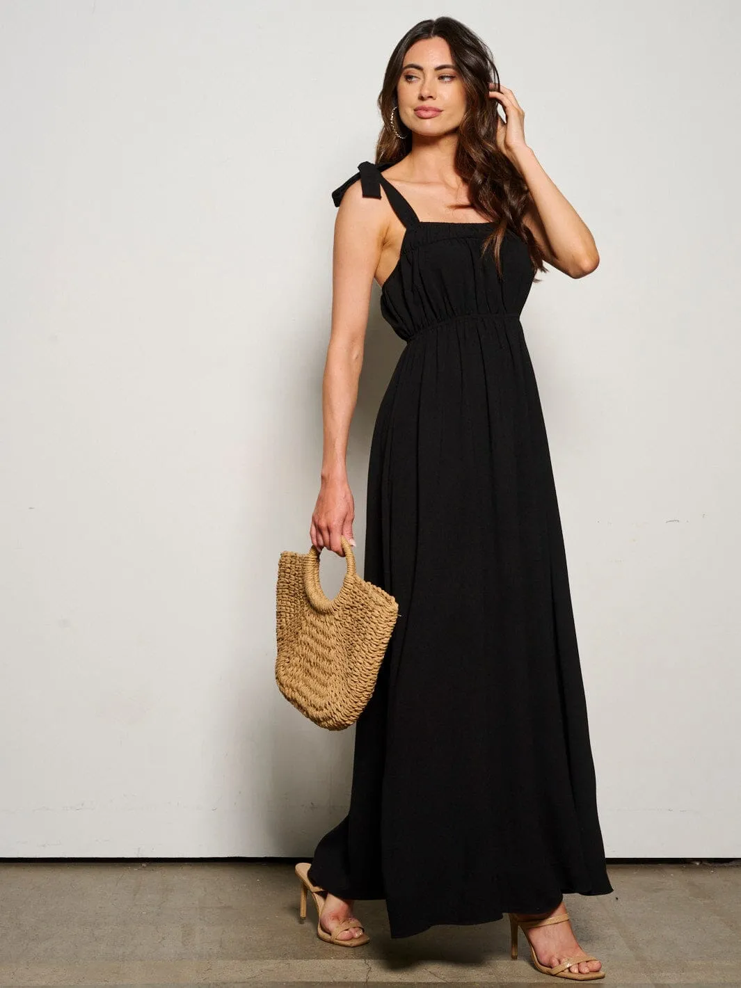 WOMEN'S SLEEVELESS ADJUSTABLE STRAPS POCKETS ELASTIC WASIT MAXI DRESS