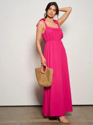 WOMEN'S SLEEVELESS ADJUSTABLE STRAPS POCKETS ELASTIC WASIT MAXI DRESS