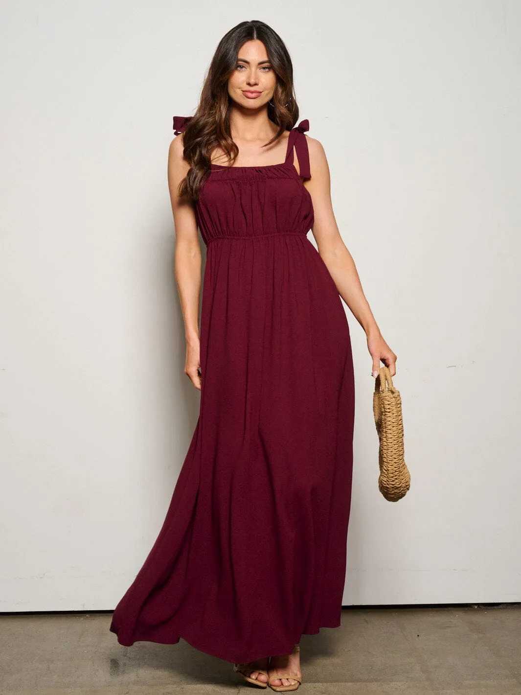 WOMEN'S SLEEVELESS ADJUSTABLE STRAPS POCKETS ELASTIC WASIT MAXI DRESS