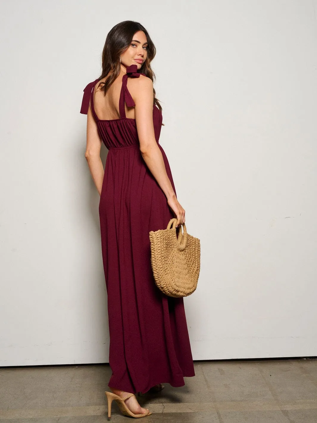 WOMEN'S SLEEVELESS ADJUSTABLE STRAPS POCKETS ELASTIC WASIT MAXI DRESS