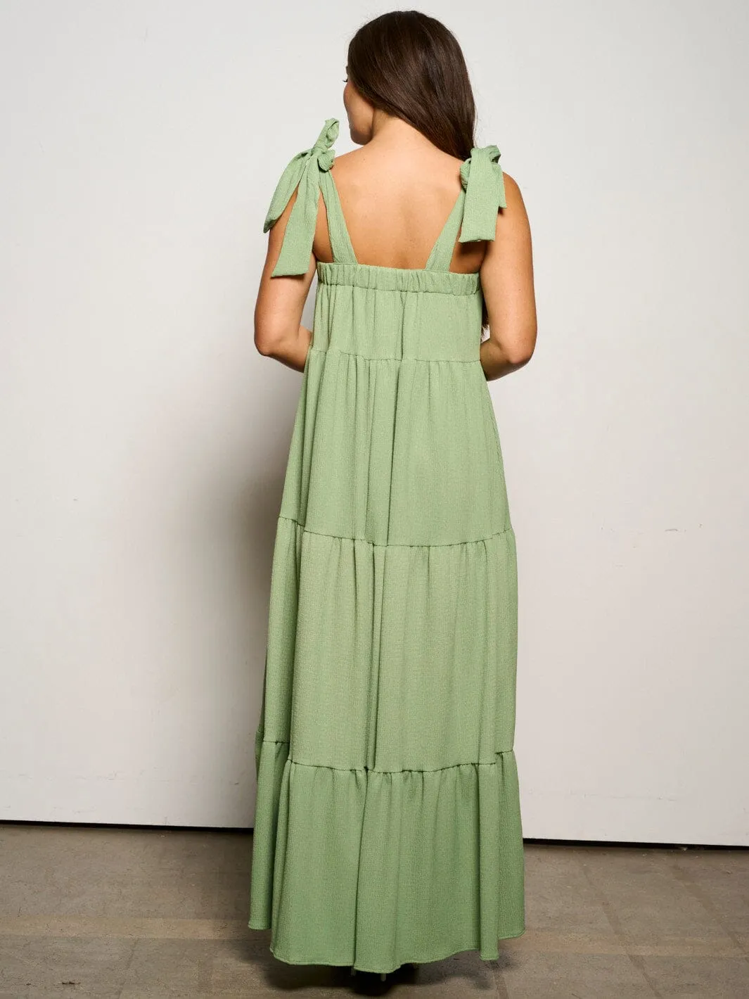 WOMEN'S SLEEVELESS ADJUSTABLE STRAPS POCKETS TIERED MAXI DRESS