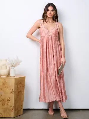 WOMEN'S SLEEVELESS V-NECK OPEN BACK PLEATED MAXI DRESS