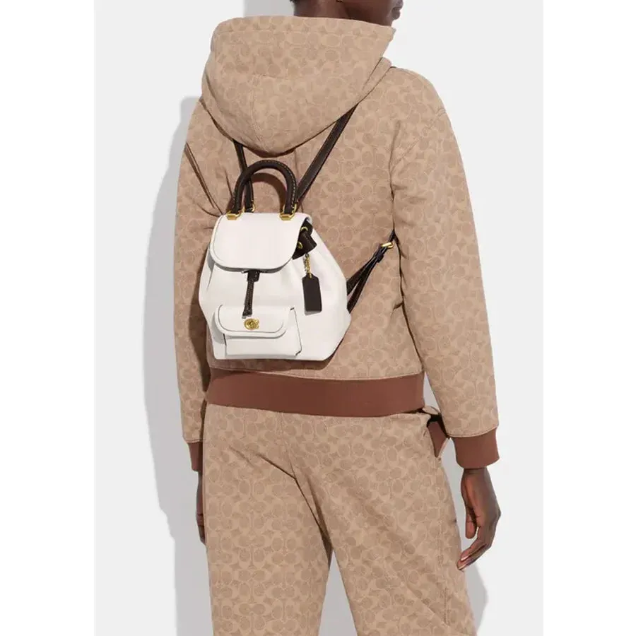 Women's White Lambskin Leather Backpack with Internal Zip Pocke