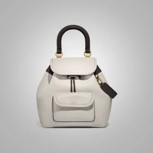 Women's White Lambskin Leather Backpack with Internal Zip Pocke