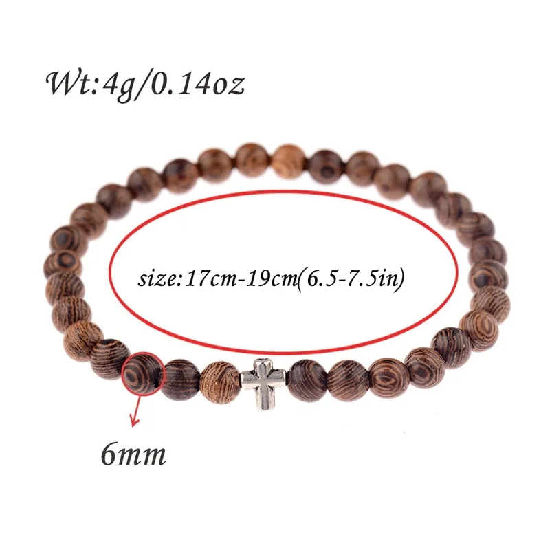 Wood Beads Cross Bracelets Onyx Meditation Prayer