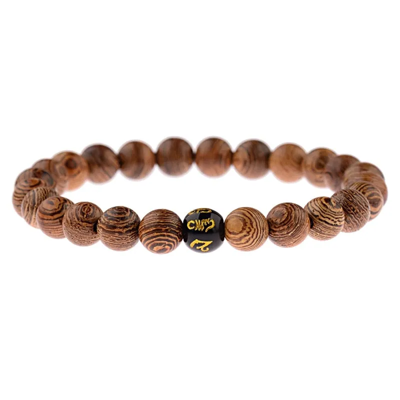 Wood Beads Cross Bracelets Onyx Meditation Prayer