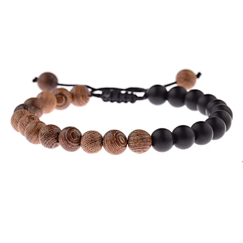 Wood Beads Cross Bracelets Onyx Meditation Prayer