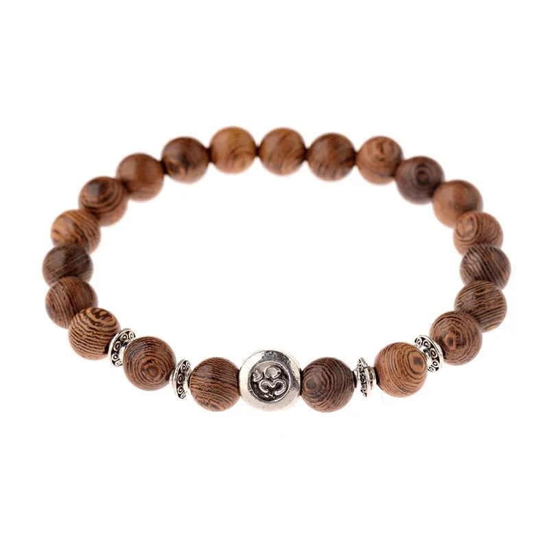 Wood Beads Cross Bracelets Onyx Meditation Prayer