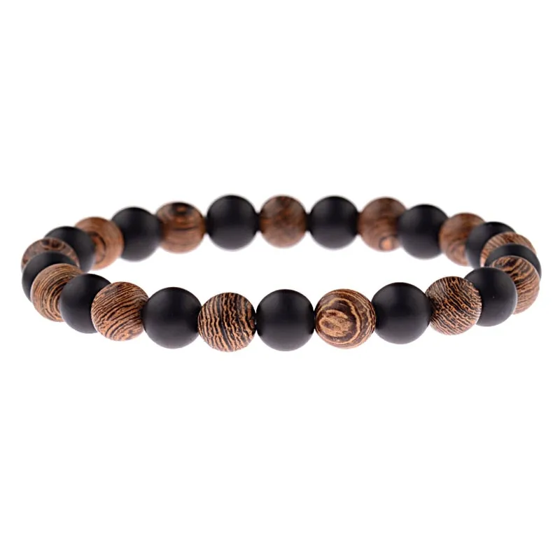 Wood Beads Cross Bracelets Onyx Meditation Prayer