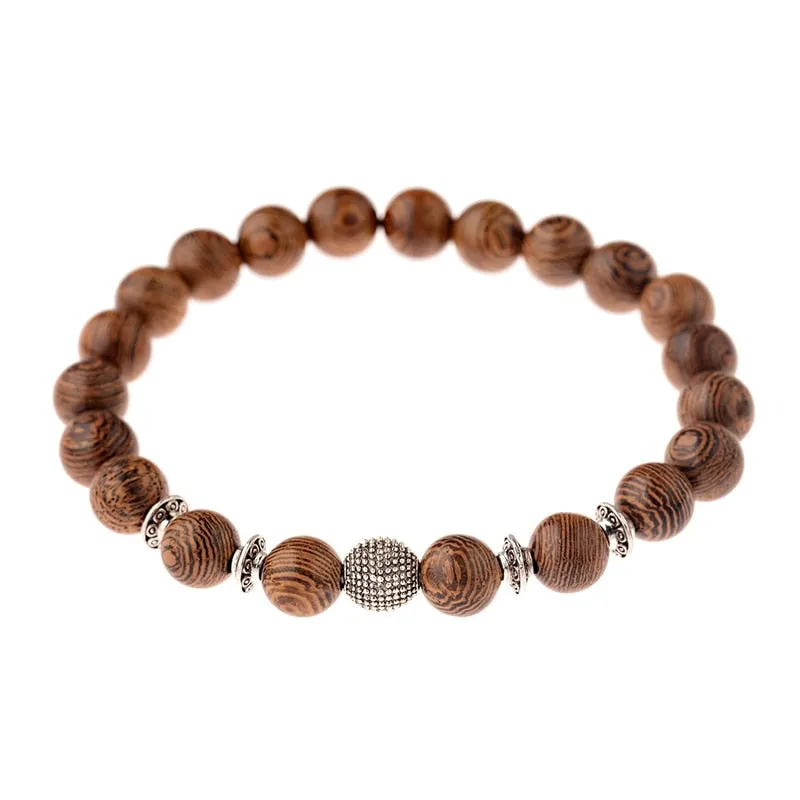 Wood Beads Cross Bracelets Onyx Meditation Prayer