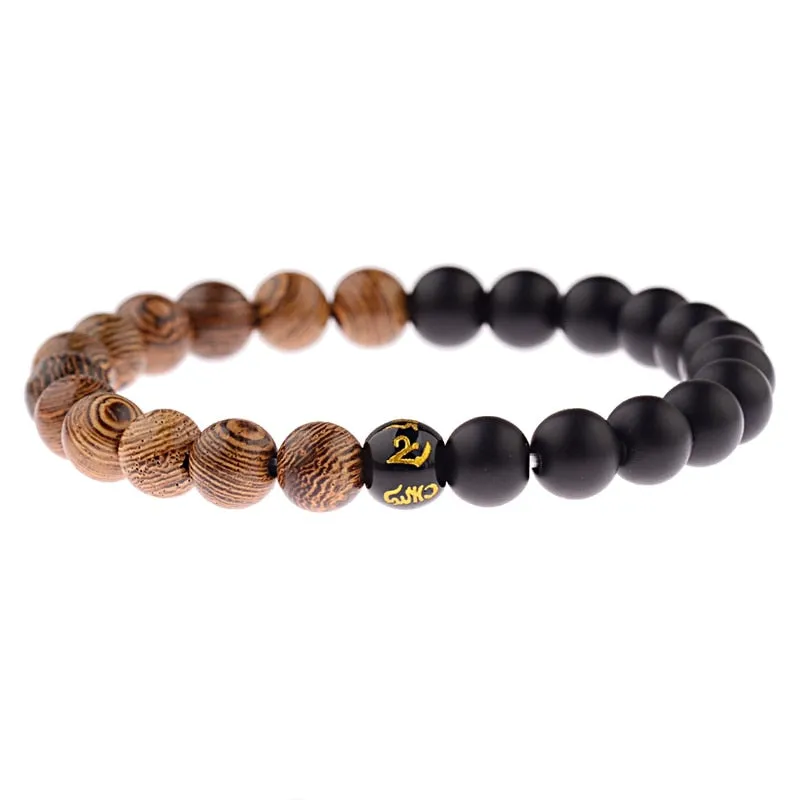 Wood Beads Cross Bracelets Onyx Meditation Prayer