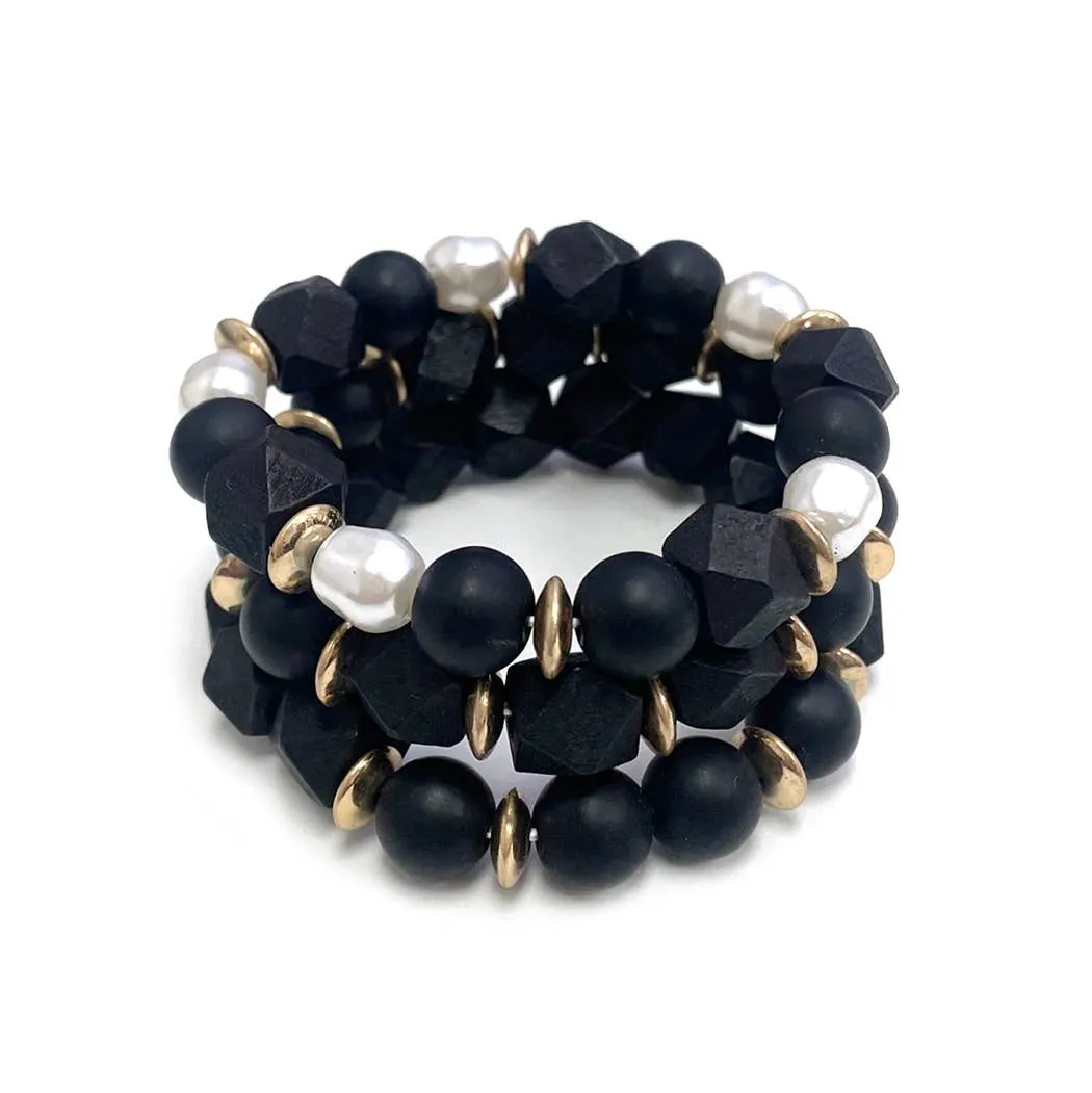 Wooden Bead Pearl Natural Stone Mixed Stretch Bracelets