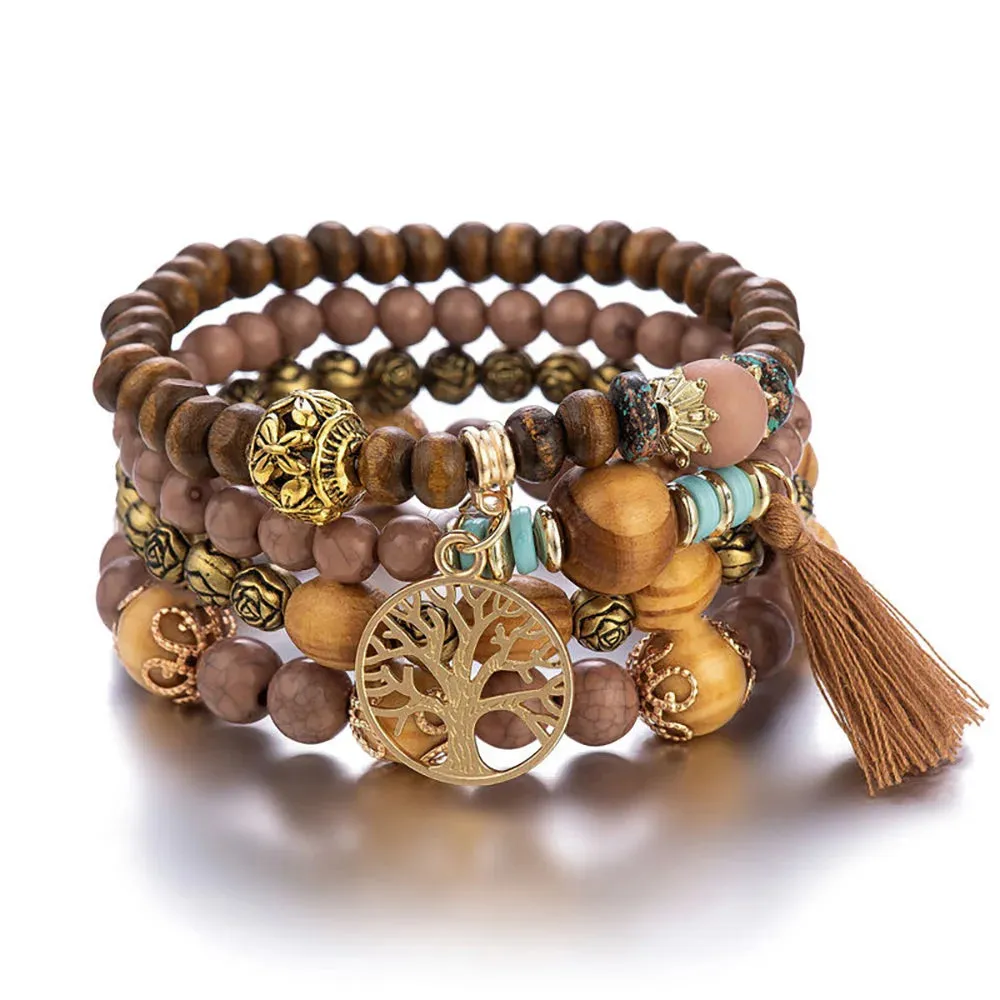 Wooden Beaded Bracelets Set