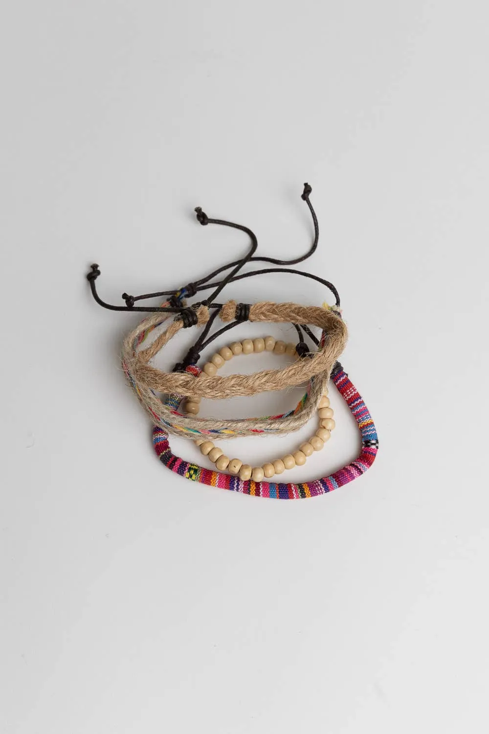 Wooden Beads and Color Hemp Braided Bracelet Set