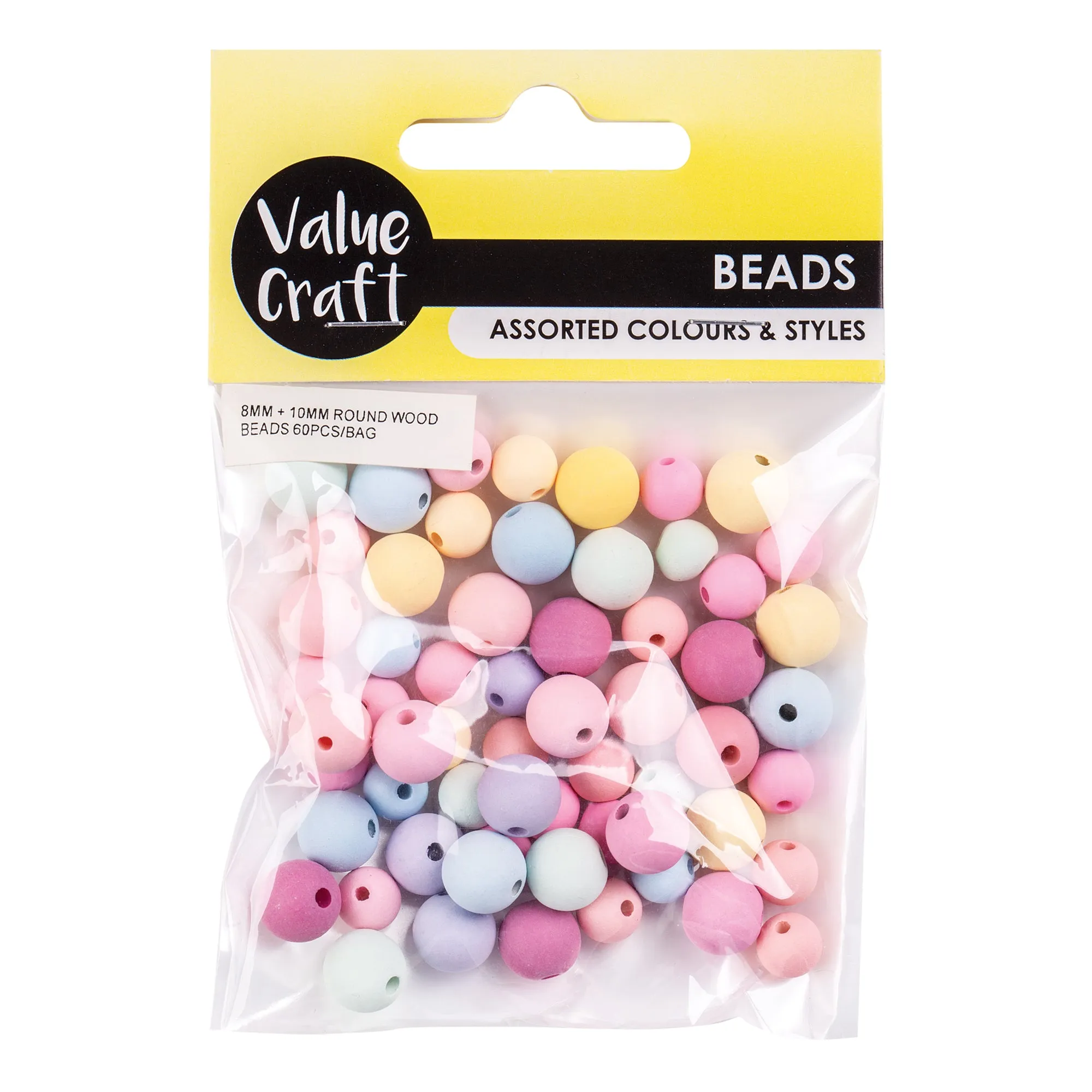 Wooden Beads Pastel Colours Pack of 60