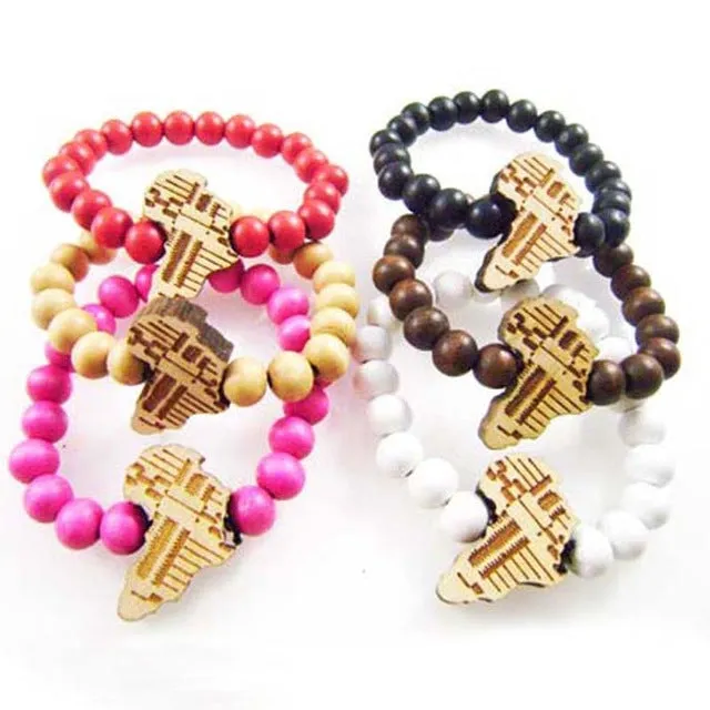 Wooden Bracelet with an African Map Pendant
