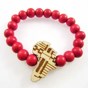 Wooden Bracelet with an African Map Pendant