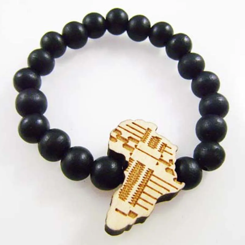 Wooden Bracelet with an African Map Pendant