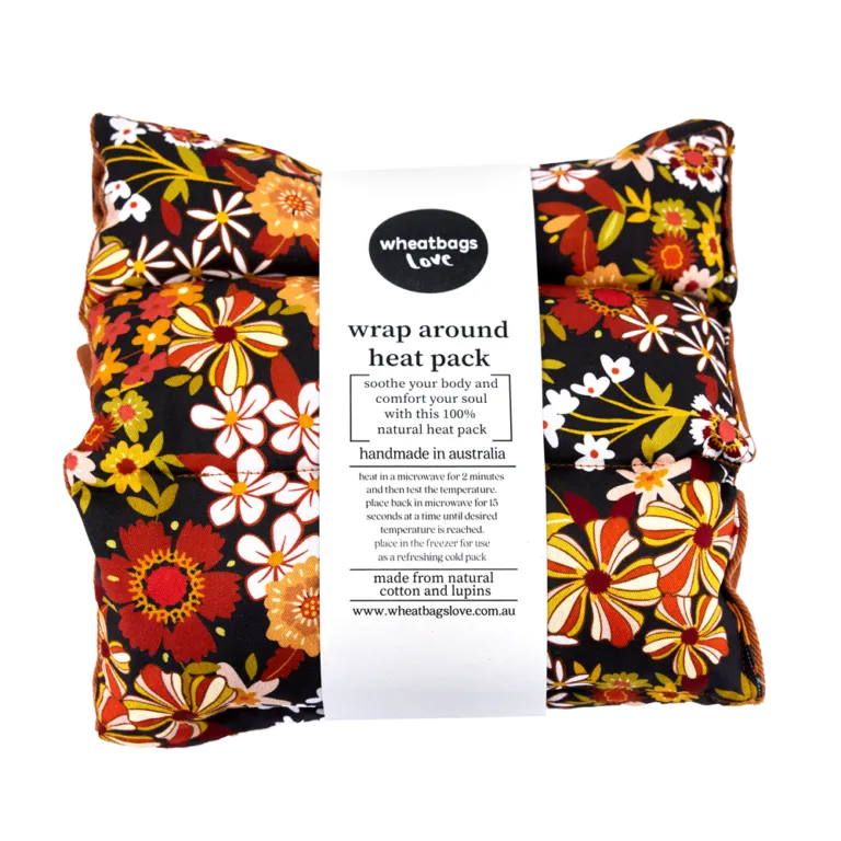 WRAP AROUND HEAT PACK - GROOVY FLOWERS BLACK