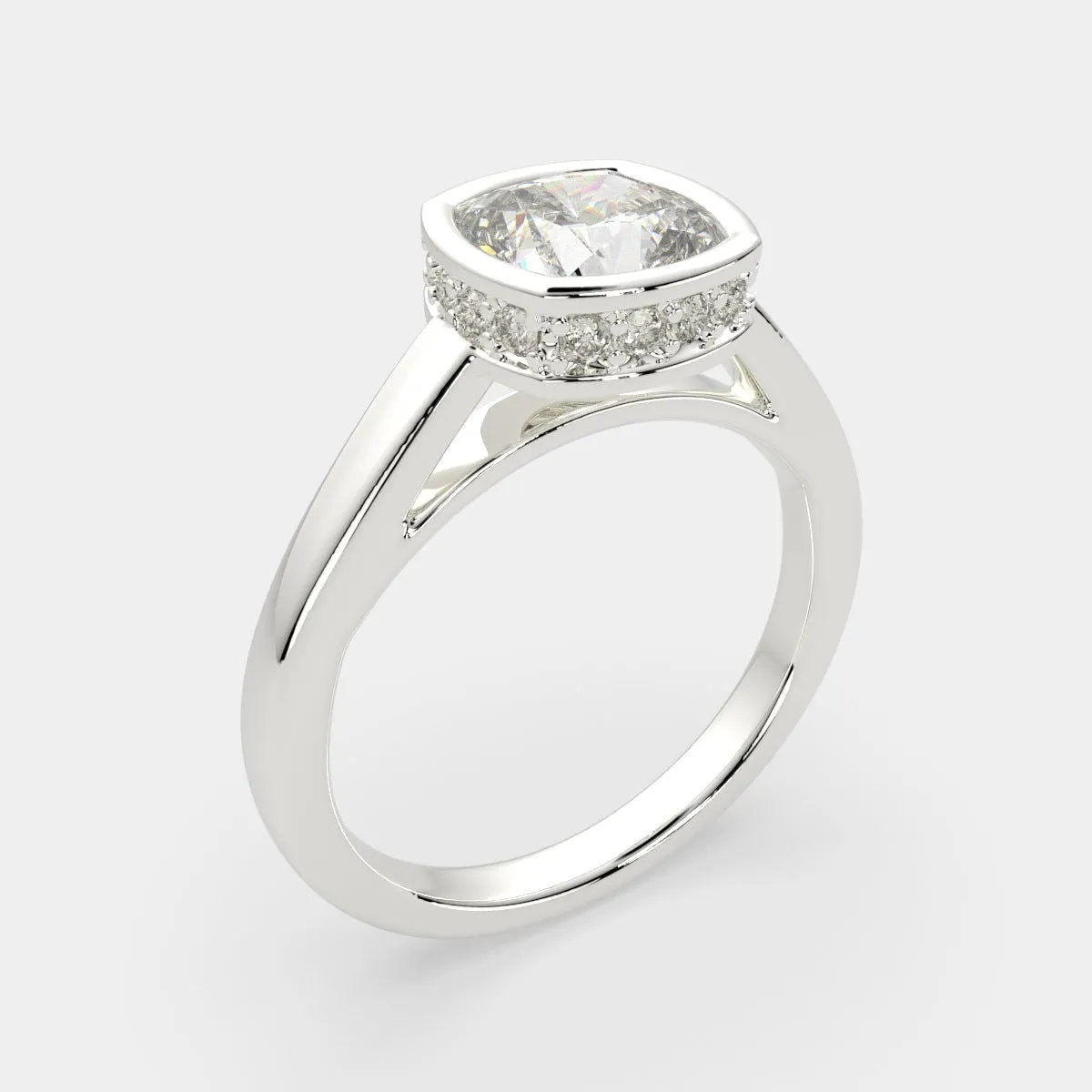 Xenia Cushion Cut Halo Pave Solitaire Engagement Ring Setting