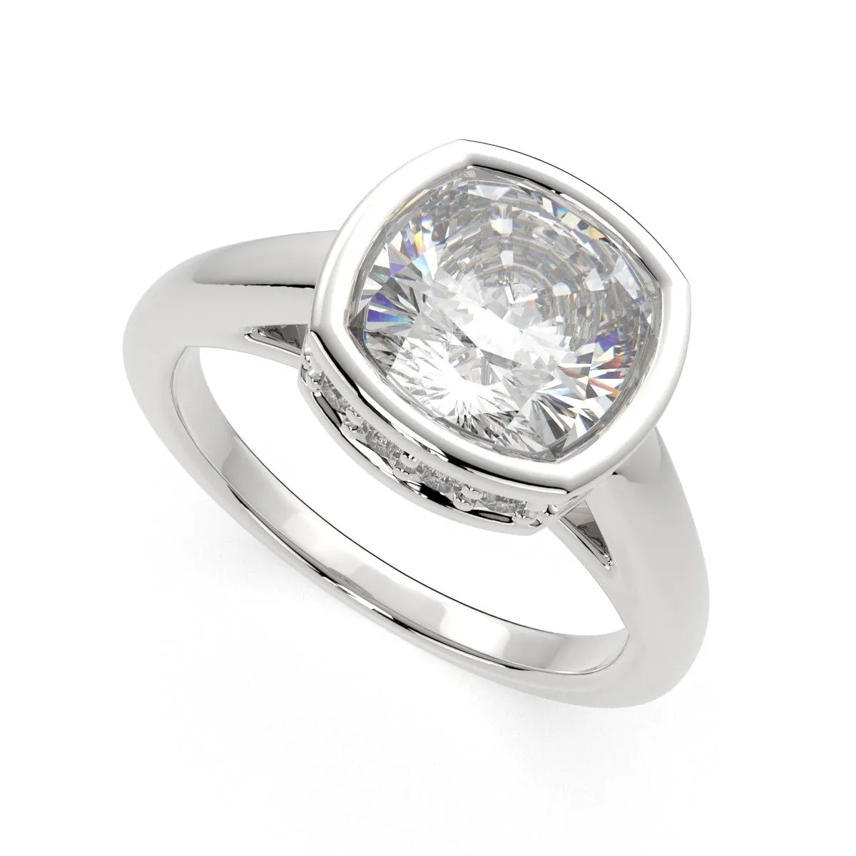 Xenia Cushion Cut Halo Pave Solitaire Engagement Ring Setting