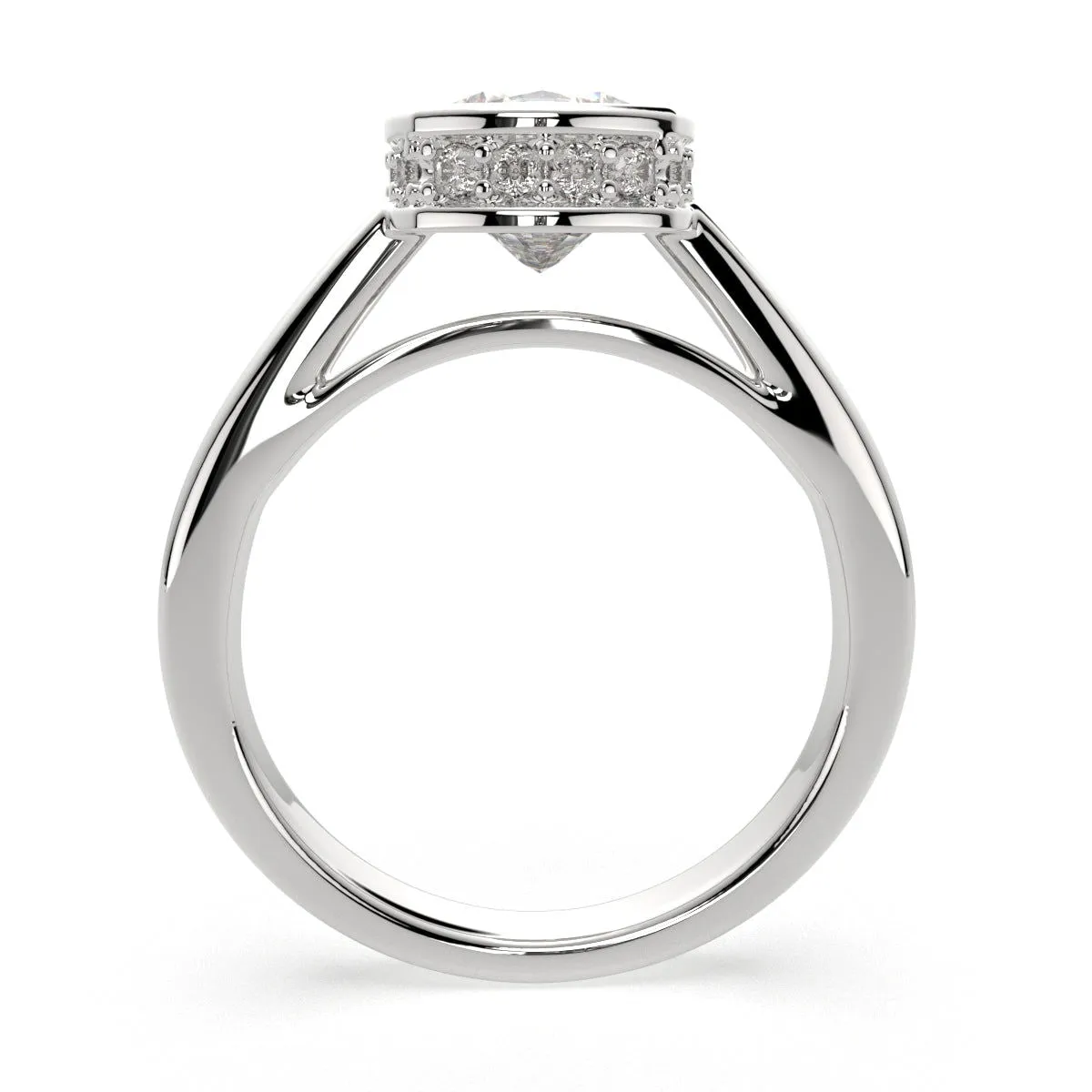 Xenia Cushion Cut Halo Pave Solitaire Engagement Ring Setting