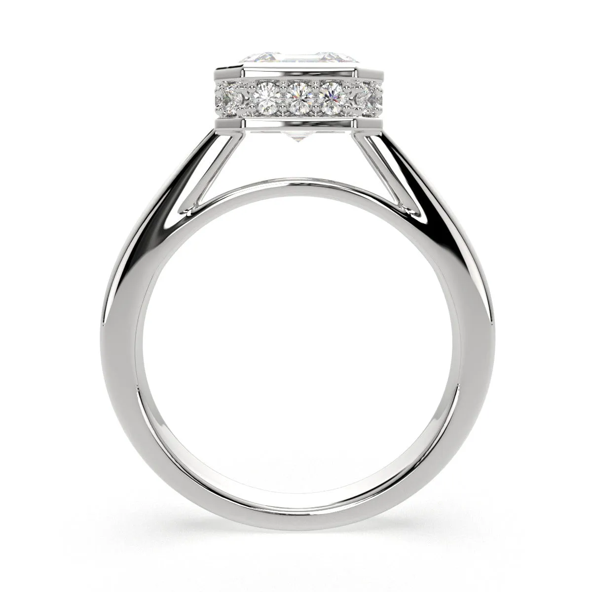 Xenia Emerald Cut Halo Pave Solitaire Engagement Ring Setting