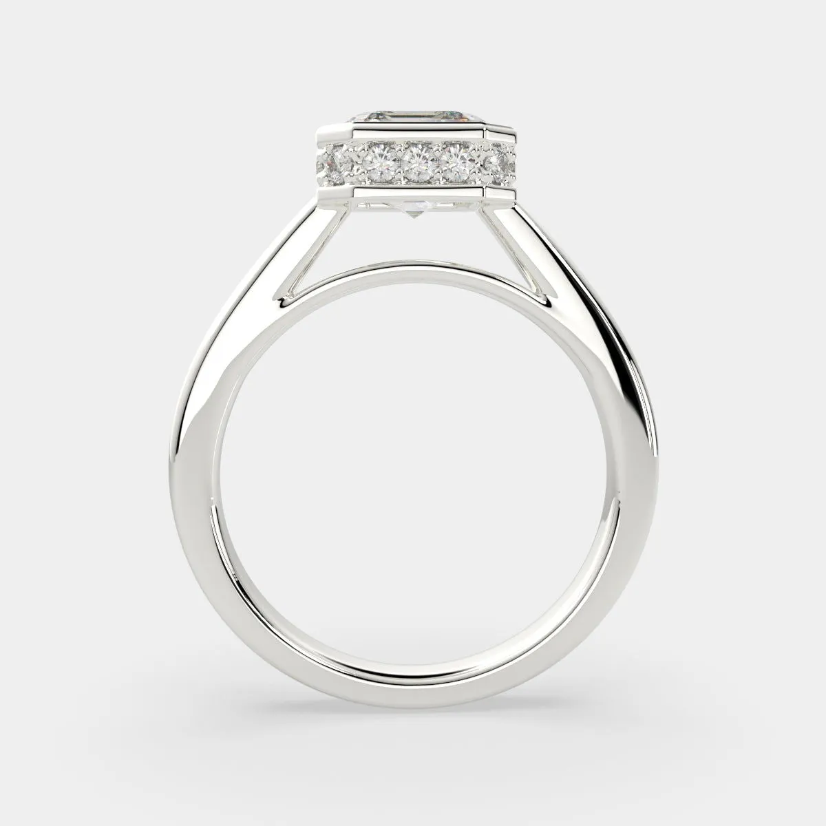 Xenia Emerald Cut Halo Pave Solitaire Engagement Ring Setting