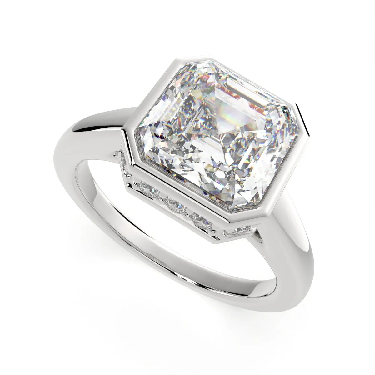 Xenia Emerald Cut Halo Pave Solitaire Engagement Ring Setting