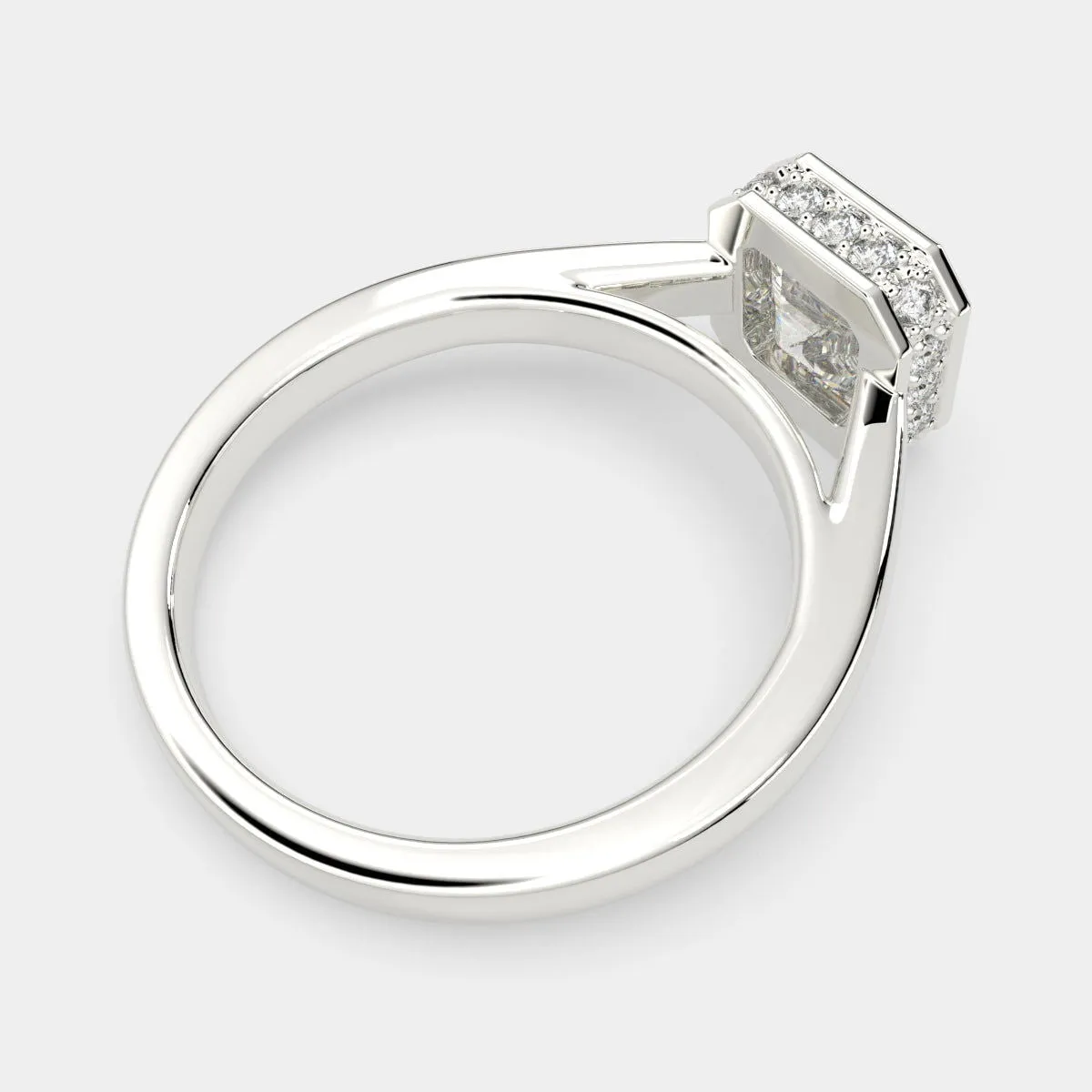 Xenia Emerald Cut Halo Pave Solitaire Engagement Ring Setting