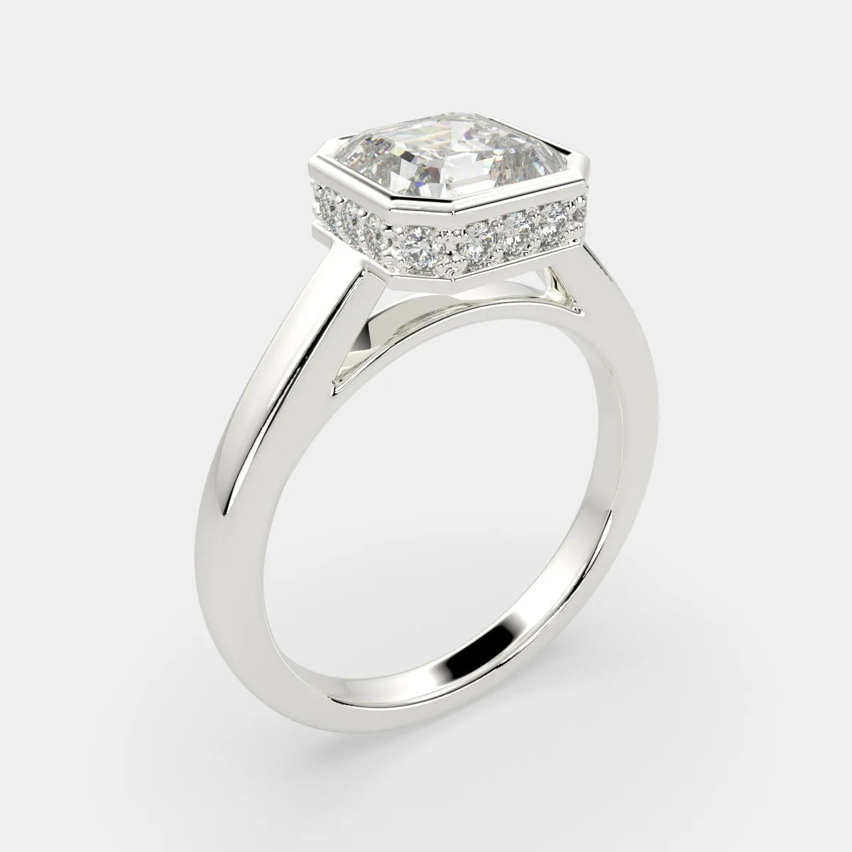 Xenia Emerald Cut Halo Pave Solitaire Engagement Ring Setting