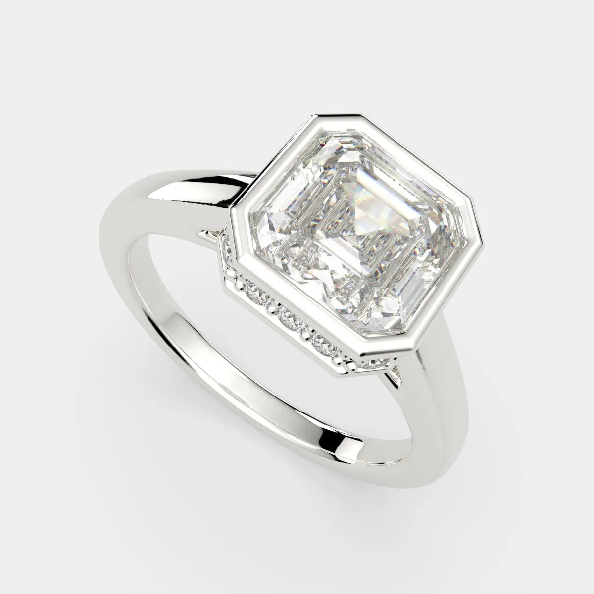 Xenia Emerald Cut Halo Pave Solitaire Engagement Ring Setting