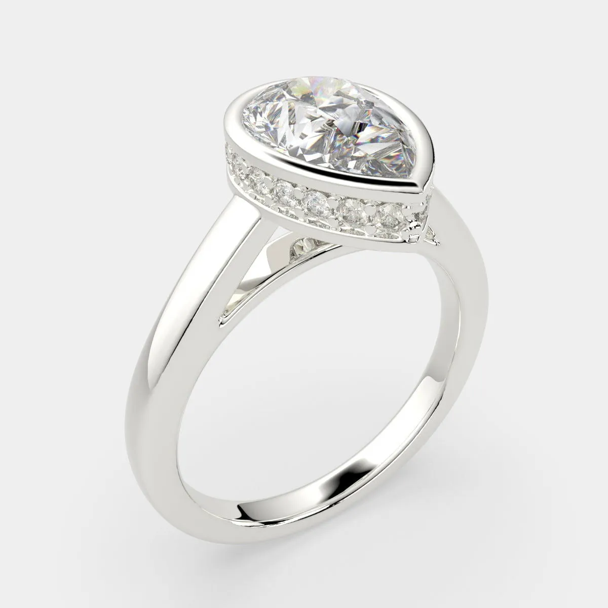 Xenia Pear Cut Halo Pave Solitaire Engagement Ring Setting