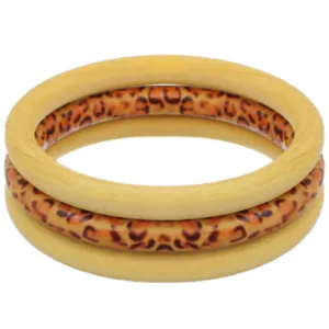 Yellow 3-Piece Wooden Cheetah Stacked Bracelets