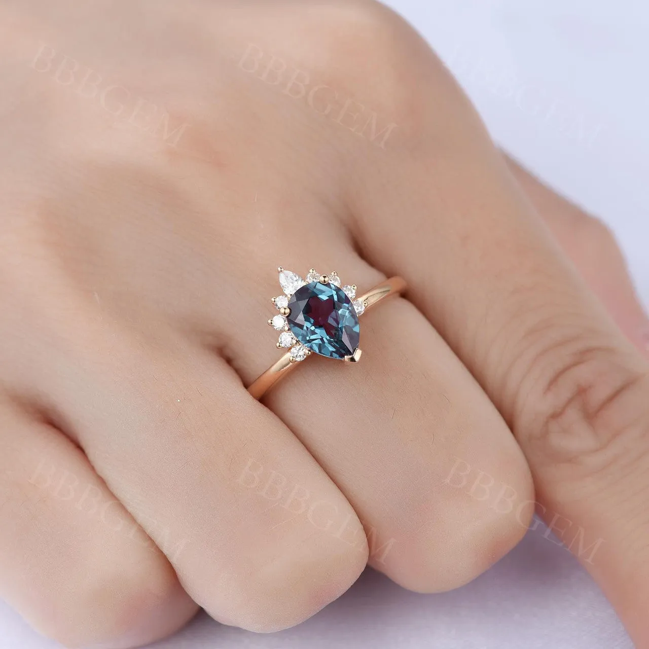 Yellow Gold Alexandrite Moissanite Engagement Ring Color-changing  Stone Plain Gold Band