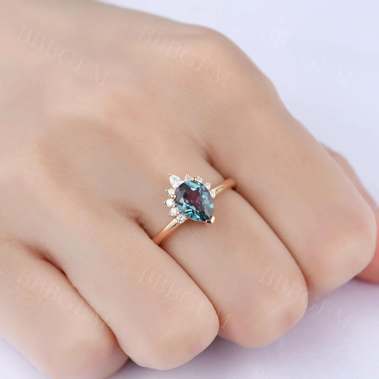 Yellow Gold Alexandrite Moissanite Engagement Ring Color-changing  Stone Plain Gold Band