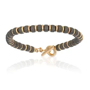 Yellow gold bracelet with black PVD beads (Unisex)