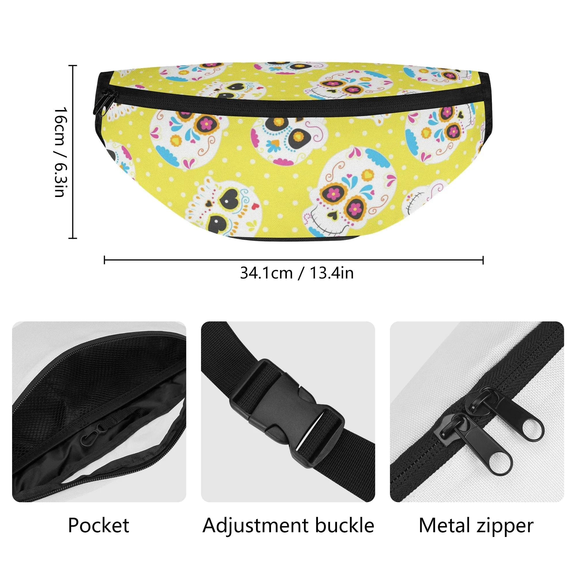 Yellow Mexican Sugar Skull Large Waist Pack