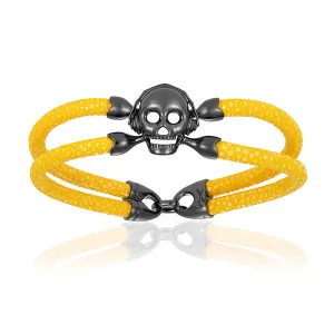 Yellow stingray bracelet with black PVD skull (Unisex)